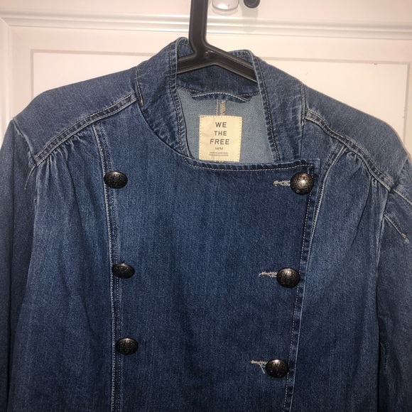 New We The Free Free People Imogene Blue Denim Officer Military Jacket sz M - Picture 4 of 10